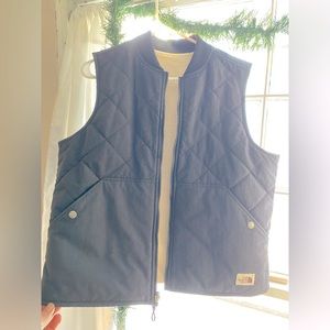 The North Face, reversible vest, quilted navy Sherpa fleece
